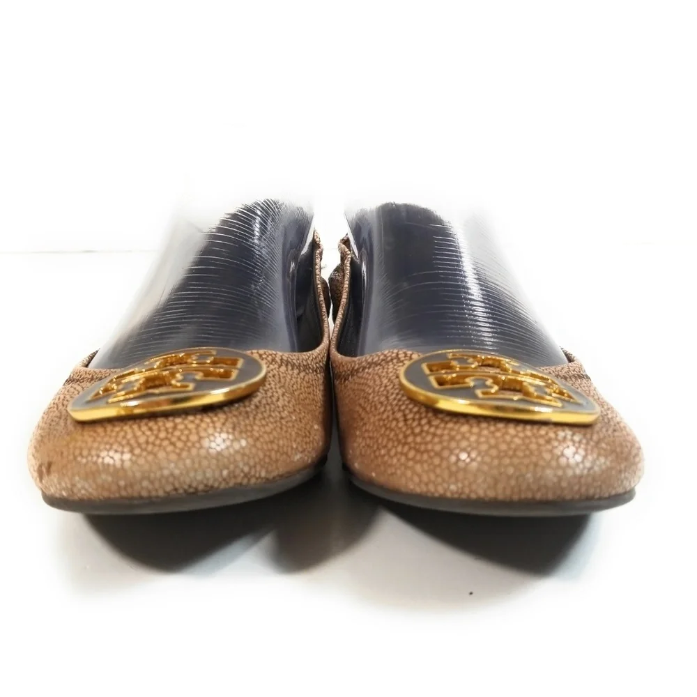 Tory Burch Reva Tumbled Brown Ballet Flats Sz 7 M